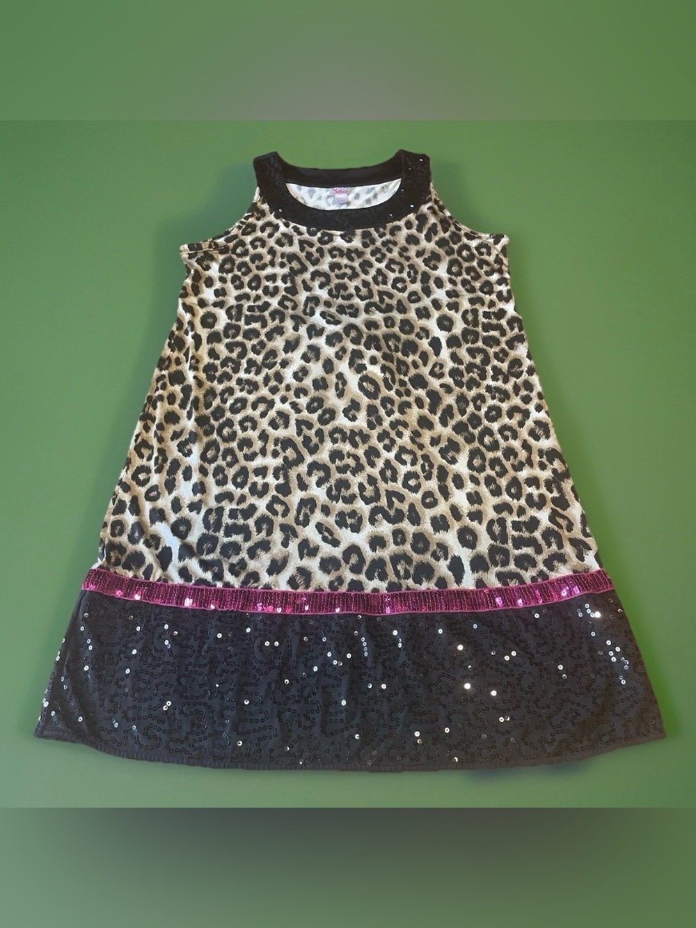 Justice Girls Dress Size 20 Leopard Print Sequin Skirt Sleeveless Party Sparkly